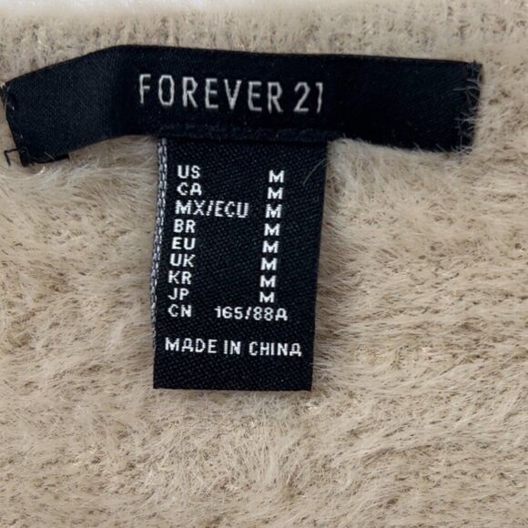 Womens Beige Boho Cottagecore Long Sleeve Faux Fur Fuzzy Sweater Crop Top / M - Picture 8 of 9